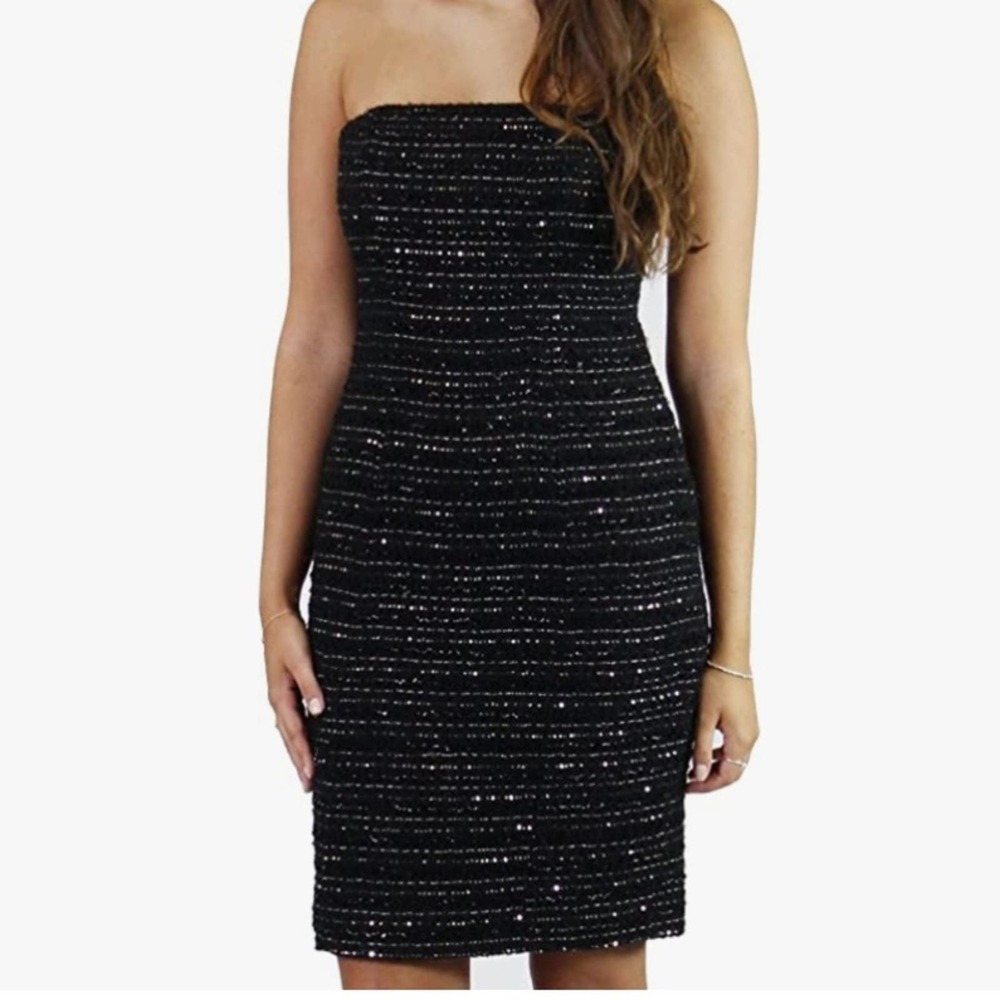 NWT Theia Couture Strapless Sequined Tweed Sheath Dress SZ 8